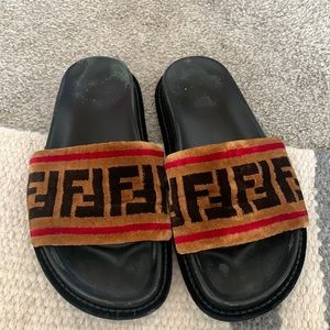 Fendi Slides Black with Logo sz 37